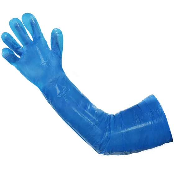 Long Polyethylene Blue Disposable Gloves, 1.2 Mil, 36″